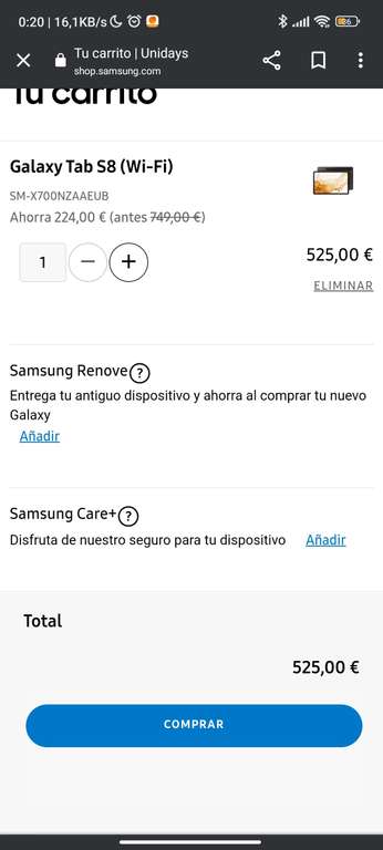Samsung Galaxy tab s8 (Wifi) 128gb ESTUDIANTES unidays + 575 NO estudiantes