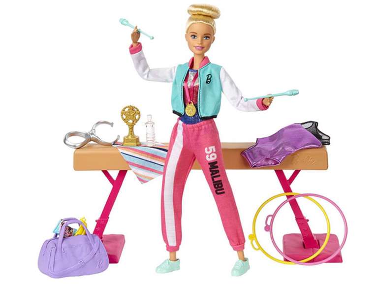 Barbie Olimpíadas Muñeca Gimnasta Barra De Equilibrios De Juguete Y Más De 15 Accesorios.