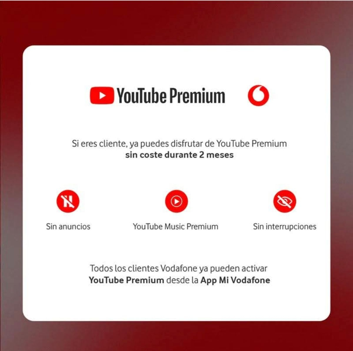 YouTube Premium 2 meses gratis por ser de Vodafone