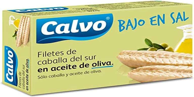 Calvo Filetes de Caballa del Sur en Aceite de Oliva Bajas en Sal 120g Lata Conserva