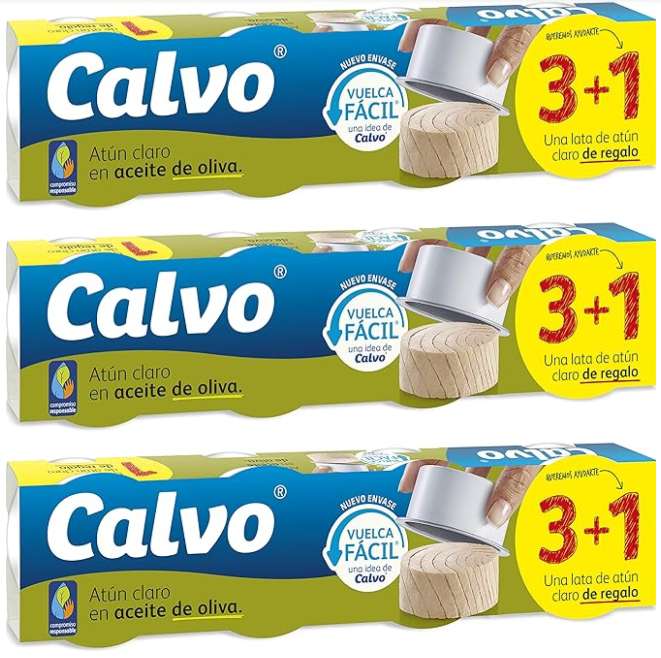 X3 Calvo Atún Claro en Aceite de Oliva Pack de 3+1, 260g