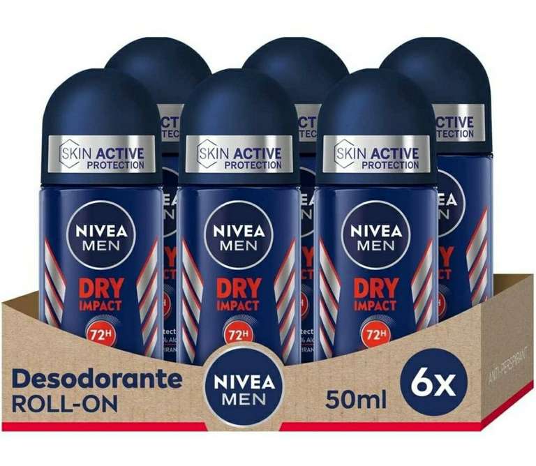 Nivea men roll on dry impact desodorante. Pack de 6