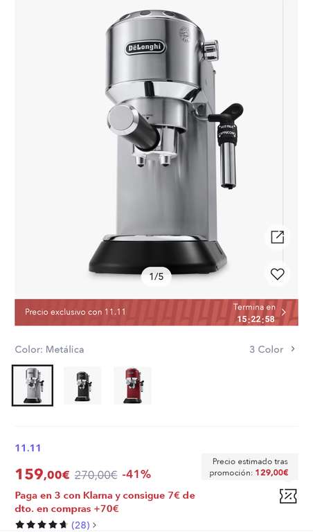 Cafetera Espresso Manual De'Longhi Dedica EC685.R - Roja