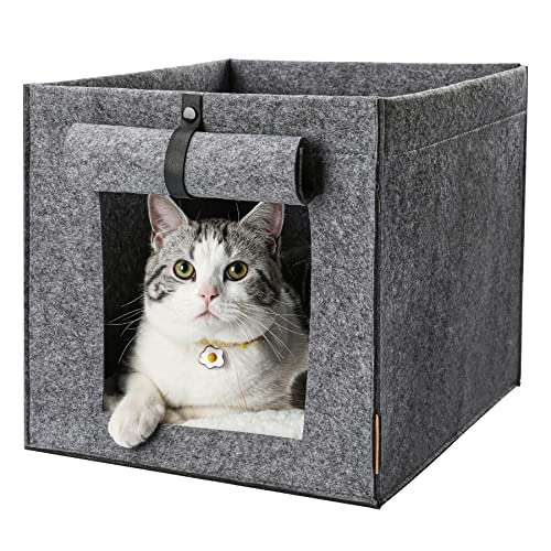 Toozey:Cueva de gato de fieltro de 2 uds.Plegable,con cortina de puerta y almohada suave