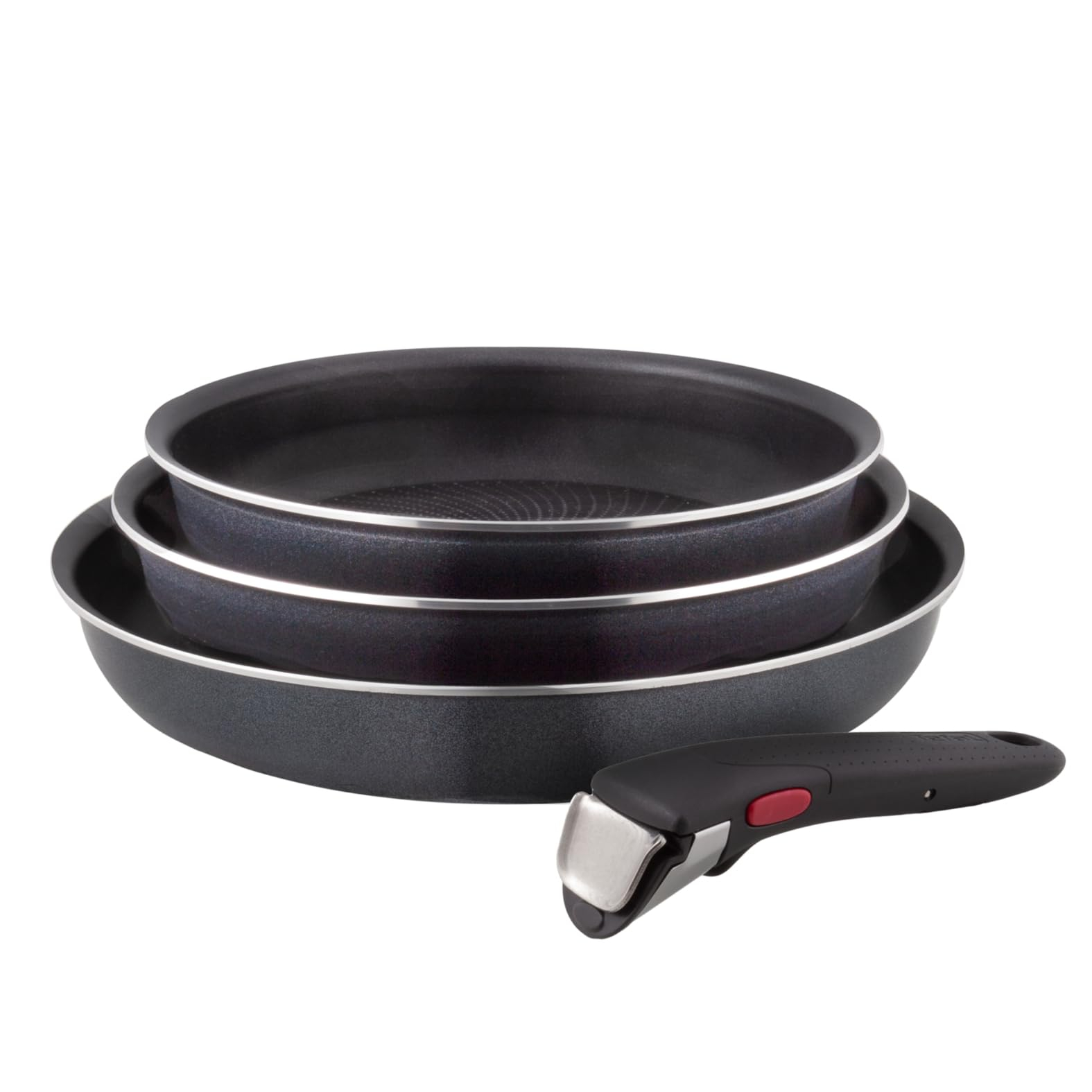 Tefal Ingenio Enjoy - Juego de 3 Sartenes 22/24/28 cm + Mango extraíble, Apto inducción, antiadherentes, revestimiento titanio