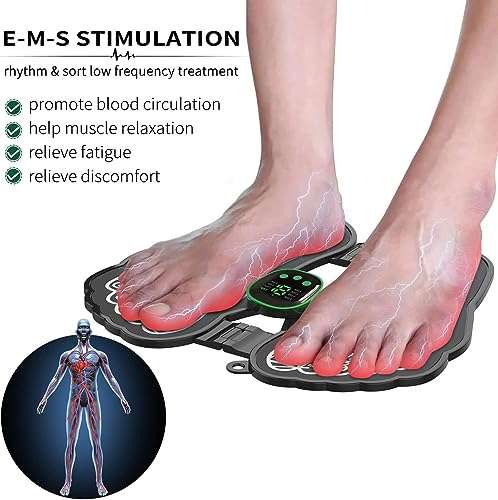 Masajeador EMS de pies, para Circulación Sanguínea y Alivio del Dolor Muscular - 6 Modos y 9 Intensidades