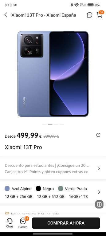 Xiaomi 13T PRO (12gb 512gb). ESTUDIANTES. (Con mi points 319'99€)