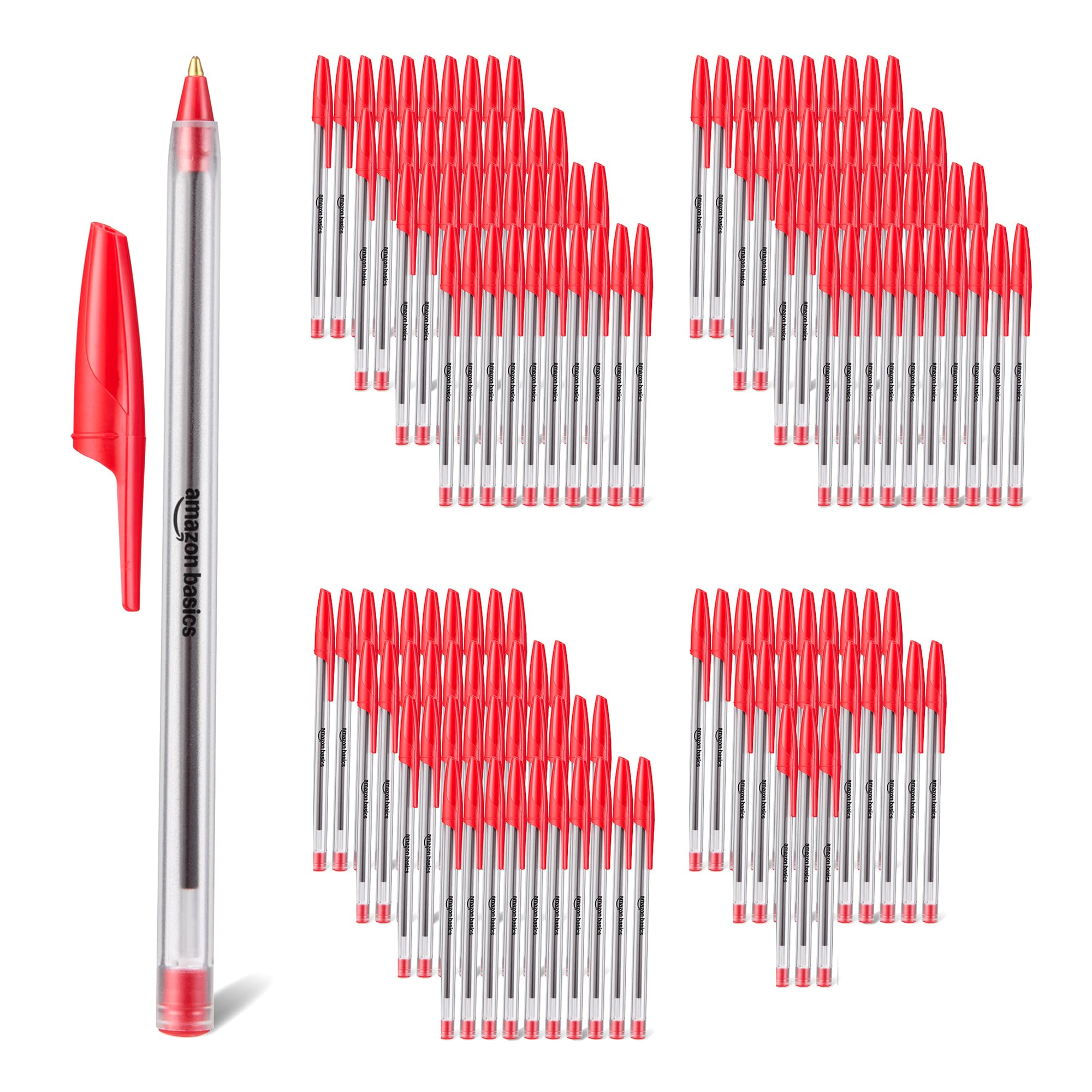 144 x Amazon Basics Bolígrafos de Secado Rápido, Punta Mediana (1,0mm), Rojos