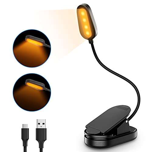 Lampara Lectura flexible Anti-luz Azul con 2 Modos Brillo para cuidado de los ojos. Lámpara Pinza. USB Batería Larga Duración