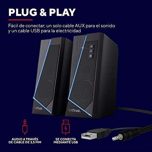 Trust Gaming Juego de Altavoces PC con Iluminación RGB GXT 609 Zoxa - Altavoz Potente, 6 Modos de Iluminación RGB, Alimentación por USB, 12W