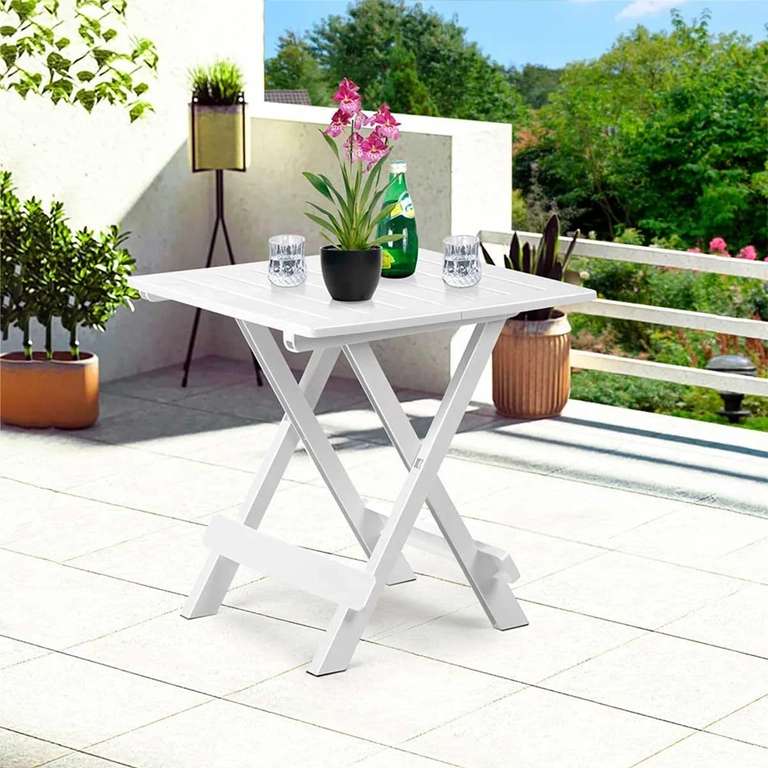 Mesita de terraza Adige resina plegable blanco 44x44x50 cm (precio sin cupones)