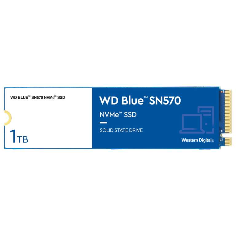 Disco duro SSD interno 1 TB - Western Digital WD Blue SN570 NVMe SSD, Lectura 3500 MBau002Fs, M.2 2280, Azul