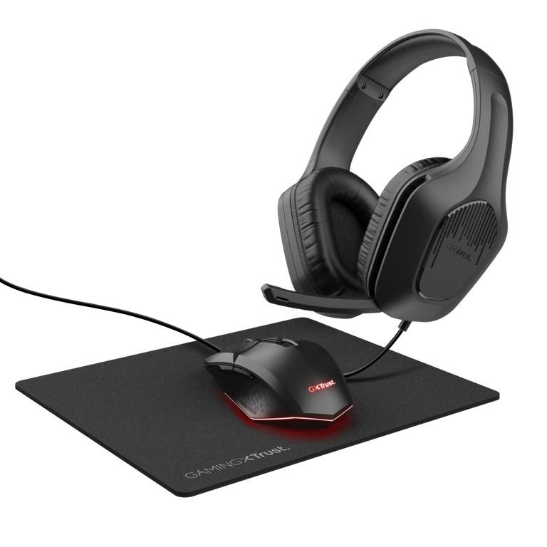Trust Gaming GXT 790 Tridox Pack Gaming 3 en 1 – Cascos Ligeros con Drivers de 50 mm, Conexión 3.5