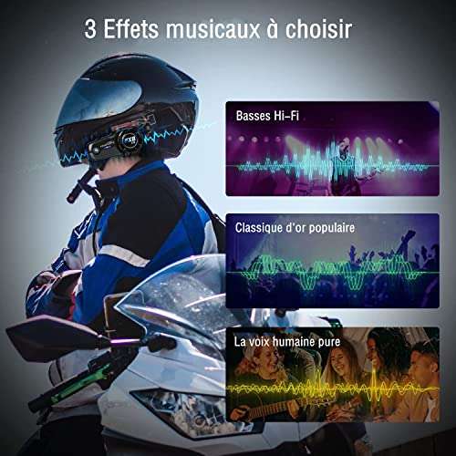 Intercom Moto FODSPORTS FX8 AIR con 3 efectos de sonido, reducción de ruido, radio FM, kit manos libres para moto, para 2 cascos