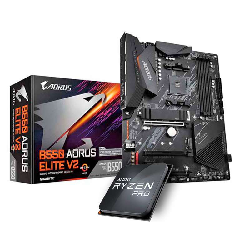 Pack CPU + Placa base: Gigabyte B550 AORUS Elite V2 + AMD Ryzen 7 Pro 3700 Tray