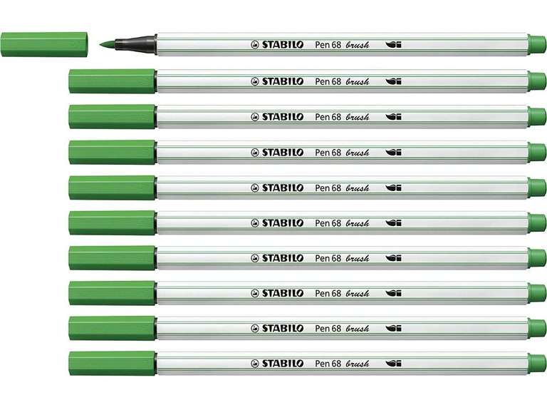STABILO:Rotulador punta de pincel,pen 68 brush ,caja con 10 unidades,color verde