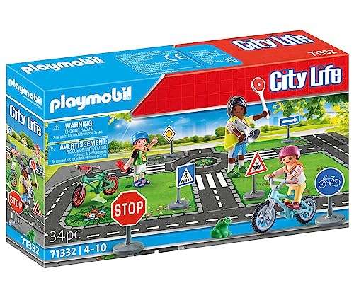 PLAYMOBIL City Life 71332 Educación Vial, Curso de Bicicletas, Bicicletas señales de tráfico y más, Juguetes para niños a Partir de 4 años