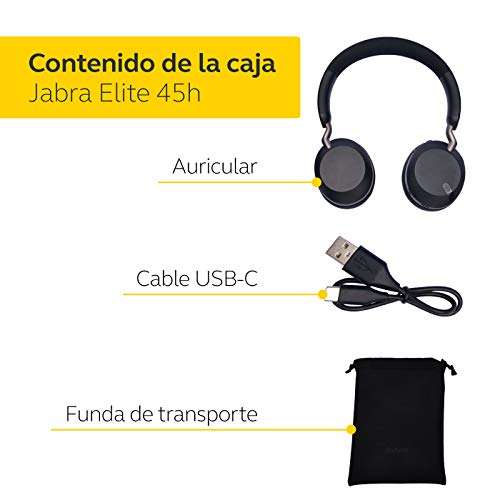 Jabra Elite 45h – Auriculares inalámbricos On-Ear Plegables, Llamadas a Dos micrófonos – hasta 50 Horas de batería