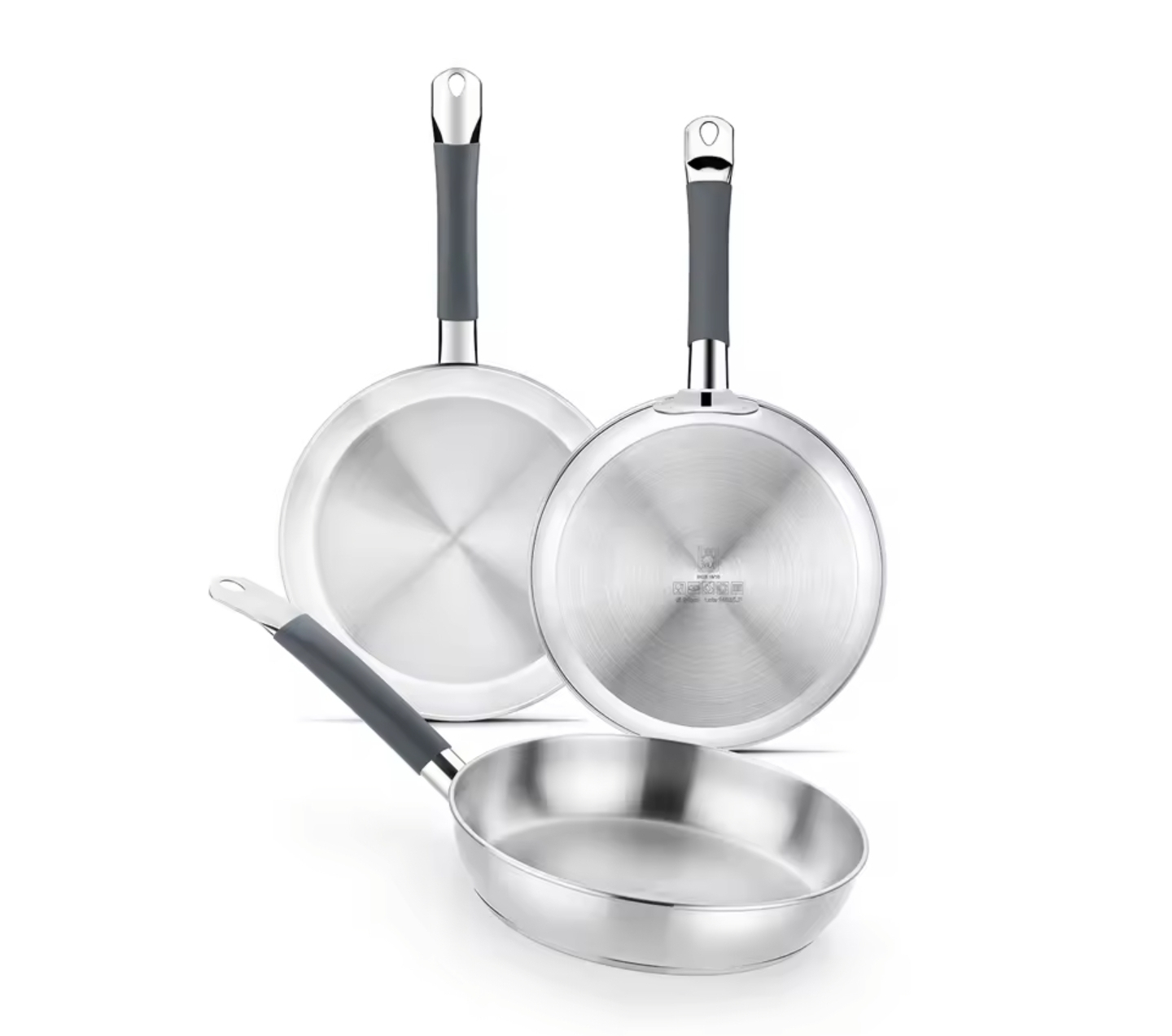 BRA Master – Set de 3 Sartenes Acero Inoxidable 18/10 (20-24-26 cm) – Sin Antiadherente, Libres de PFAS – Apto para Inducción y Horno