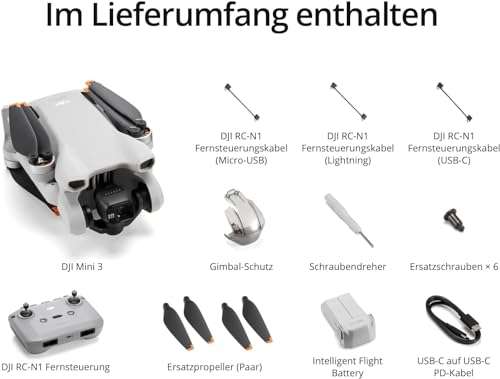 DJI Mini 3 – Dron Mini ligero con cámara, estabilizador mecánico 3x y vídeo 4K HDR, 38 min de tiempo de vuelo, transmisión vídeo hasta 10 k