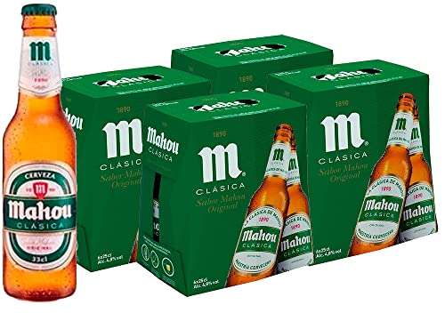 Mahou Clásica Original Cerveza Mahou Dorada Lager, Pack de 24 Botellas x 25 cl, 4,8% Volumen de Alcohol