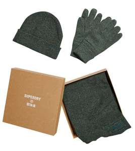 SUPERDRY Pack de guantes, bufanda y gorro verde