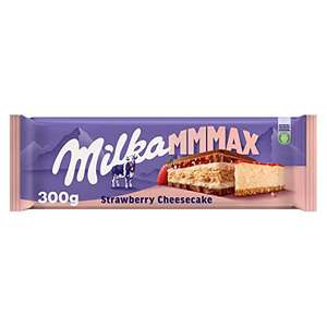 Milka MMMAX Tableta Grande de Chocolate con Leche de los Alpes con Relleno de Tarta de Queso con Galleta y Fresa 300g