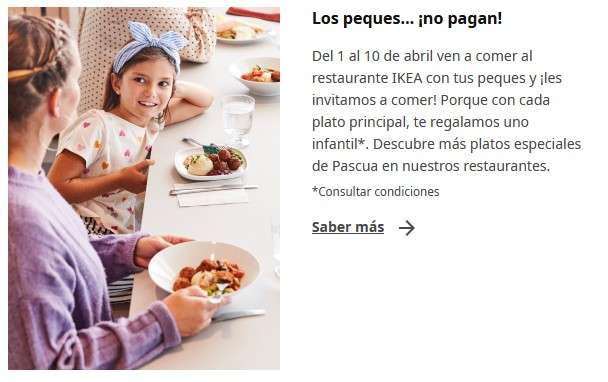 IKEA FAMILY menú infantil gratuito por cada plato principal del 1 al 10 de abril
