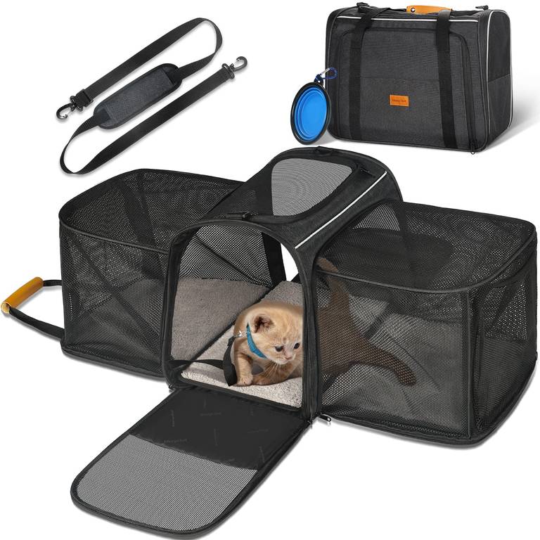 Transportador para Gatos, Morpilot Bolso expandible de 2 Lados para Gatitos y Cachorros de hasta 7 kg, Bolso Plegable de Viaje para Gatos
