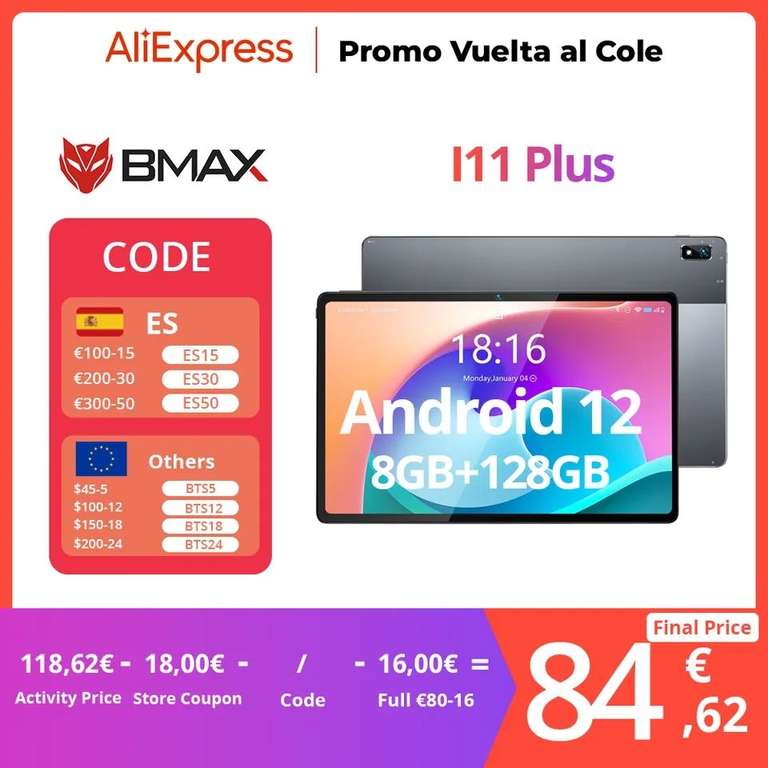 Tablet BMAX MaxPad i11 Plus, 8GB de RAM, 128GB de ROM, 10,4 pulgadas, Octa Core, T616, Soc, Android 12, Wifi Dual, 4G, Lte.