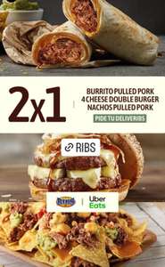 2x1 en Burrito Pulled Pork,4 Cheese Burger y Nachos Pulled Pork de Ribs pidiendo en Uber Eats