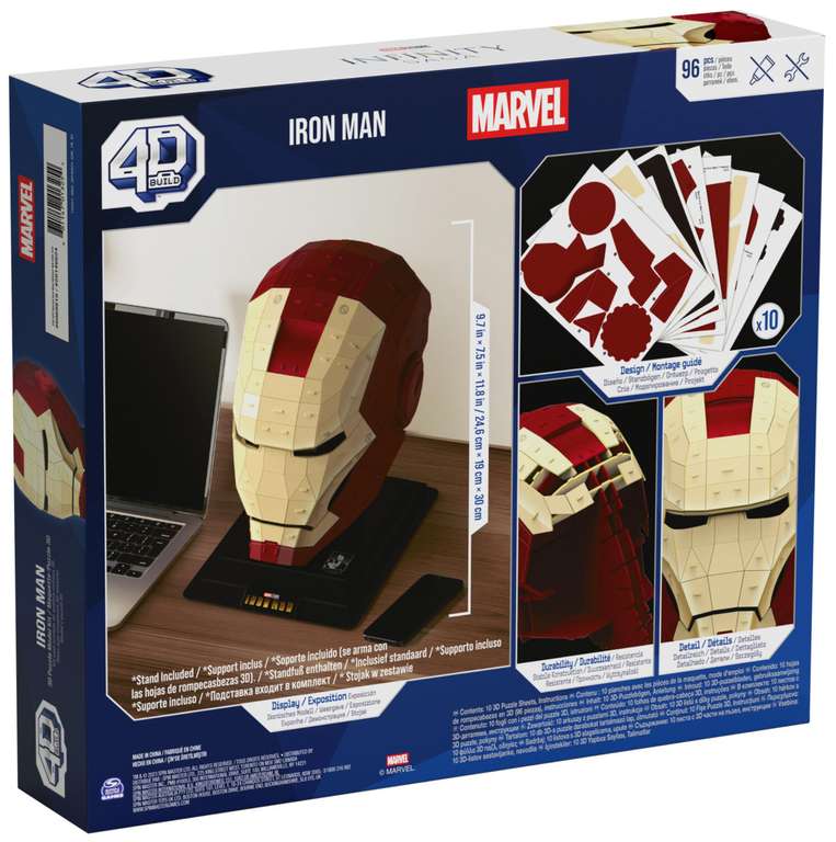 4D Build,kit de maqueta de rompecabezas en 3D de Iron Man de Marvel,96 piezas|Casco de Iron Man para decoración de escritorio