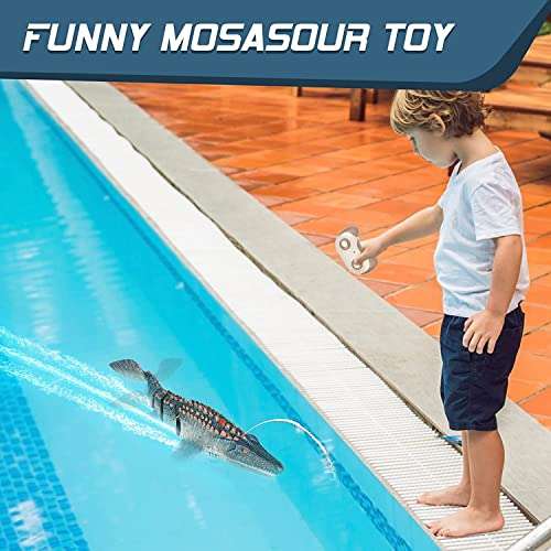 Barco teledirigido dinosaurio mosasaurus juguetes niños piscina