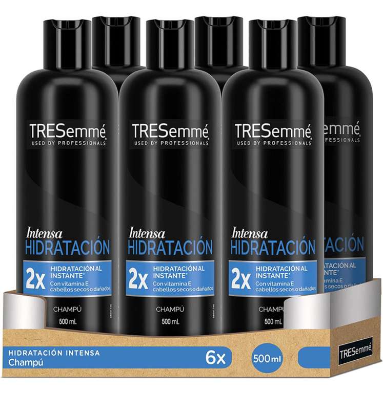 Amazon Prime - Champú Intensa Hidratación para pelo seco o dañado con Vitamina E, nutre y fortalece - Pack de 6 x 500ml