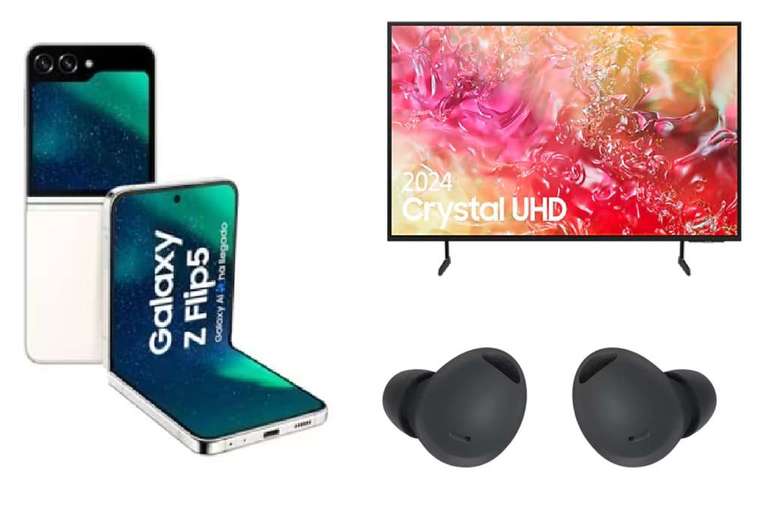Pack Samsung Galaxy Z Flip5 de 256Gb + Tv 50" + Galaxy Buds2 Pro (512Gb a 837e, mas opciones en info)
