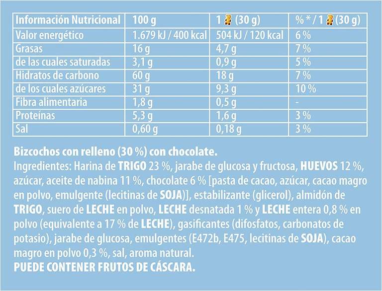 3x Fontaneda Osito Lulu Bizcochos Rellenos de Chocolate en Forma de Oso con Leche Sin Conservantes Sin Colorantes 150g. 1'19€/ud