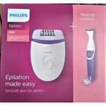 Philips BRP505/00 Set de depilación con depiladora eléctrica Satinelle Essential, recortadora de bikini, peine de 3 mm y estuche Deluxe