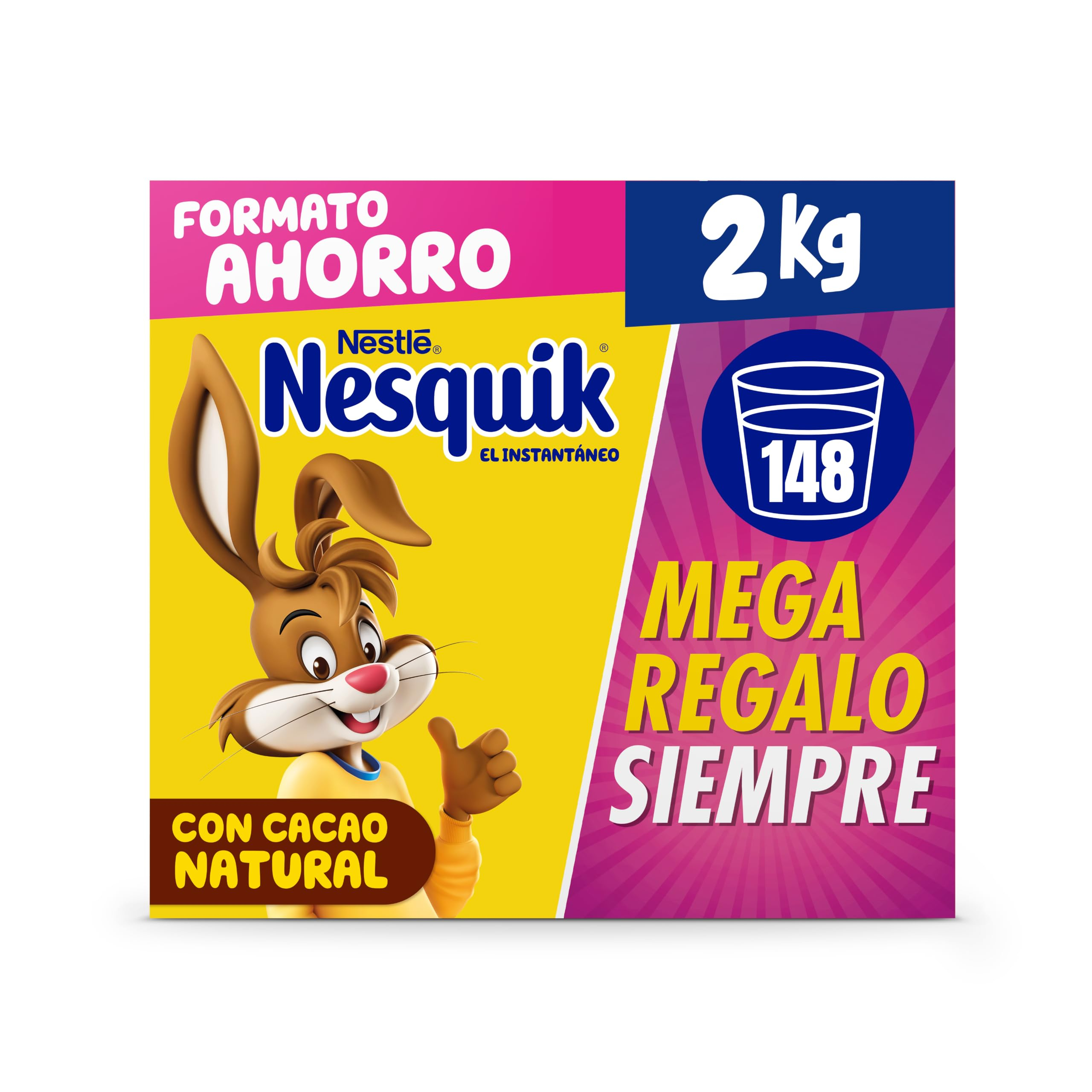Cacao Soluble Nesquik 2kg Formato Ahorro (Disolución instantánea en leche fría o caliente, con Opti-Start, en Amazon España)