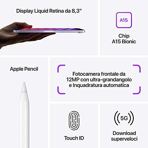 Apple 2021 iPad Mini (de 8,3 Pulgadas con Wi-Fi + Cellular, 64 GB) - Gris Espacial (6.ª generación)