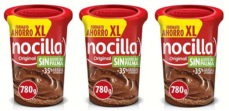 3x Nocilla Original Crema de Cacao, Sin Aceite de Palma, 780g. Total 2340gr. [4'12€/ud]
