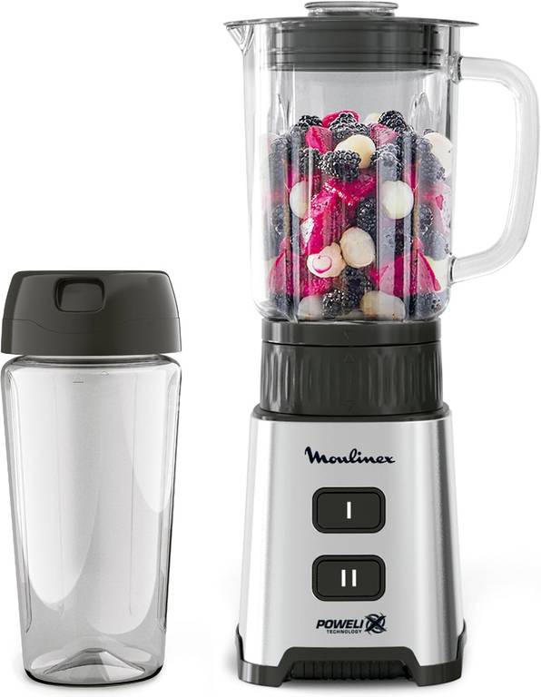 Moulinex Pulseo, Batidora de vaso individual de 400 W, Tecnología Powelix, Cuchillas extraíbles, 2 velocidades, Control de textura