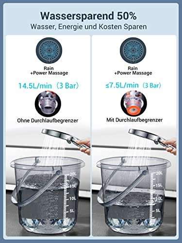 Alcachofa de ducha con filtro, alta presion 6 modos de chorro, antical, Ahorro de Agua 7,5L/Min, cromo