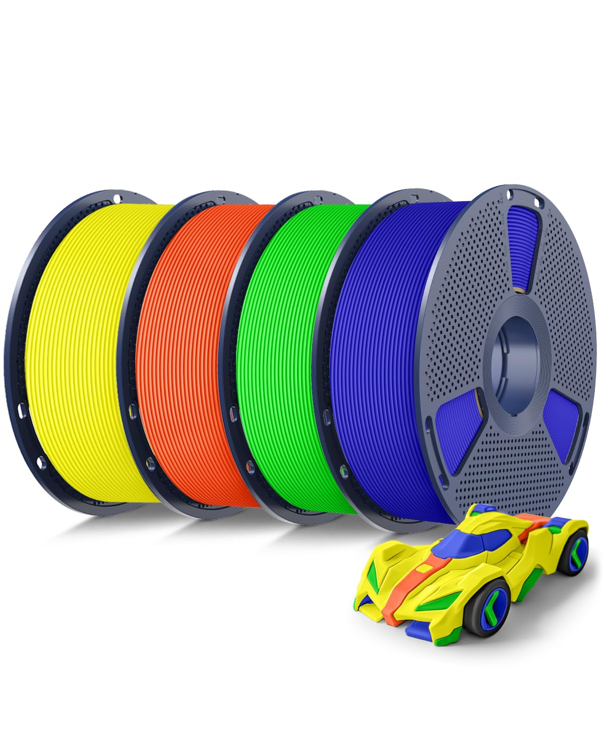 SUNLU Pack 4KG Filamento PETG Rápido, Alta Velocidad 30-600mm/s 1.75mm, 1kg Bobina, 4 Paquetes en Total (Azul+Verde+Naranja+Amarillo)