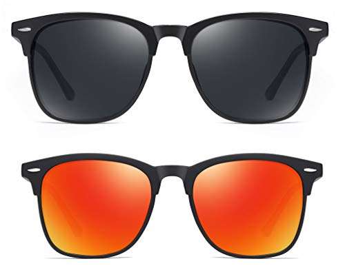 2 piezas Gafas de sol polarizadas para hombres y mujeres, protección UV, Lentes de sol espejadas 3323 (azul hielo rojo)