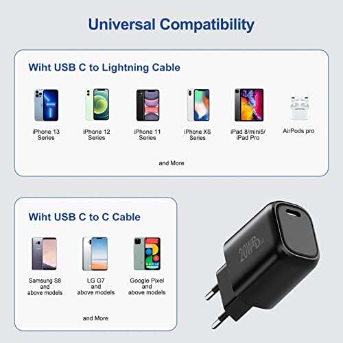 Cargador iPhone USB C 20W con Cable USB C a Lightning 2M 【Certificado MFi】