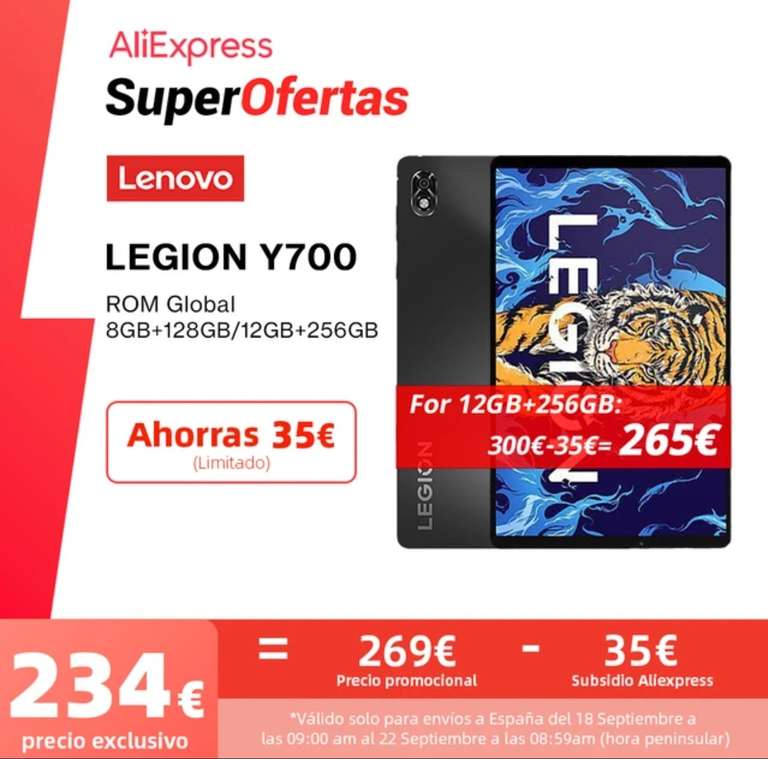 Tablet Lenovo LEGION Y700 8GB 128GB // Lenovo Legion Y700 12GB 256GB por 265€ - DESDE ESPAÑA