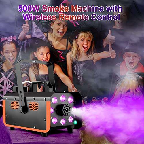 HAKUTA Máquina de humo a prueba de lluvia y salpicaduras, 500W 8 luces LED con 4 efectos de luz para fiestas
