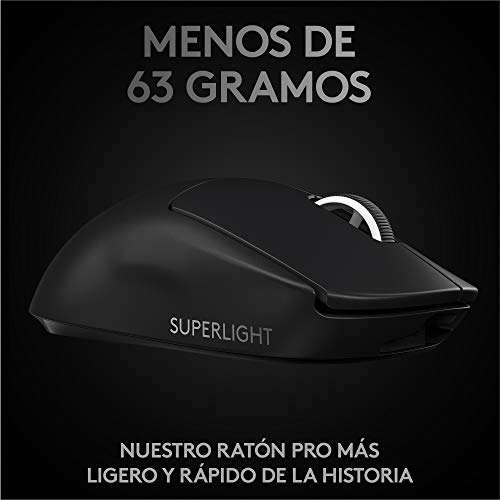 Logitech G PRO X SUPERLIGHT Ratón Gaming Inalámbrico, Captor HERO 25K, 25,600 DPI, Ultraligero con 63g