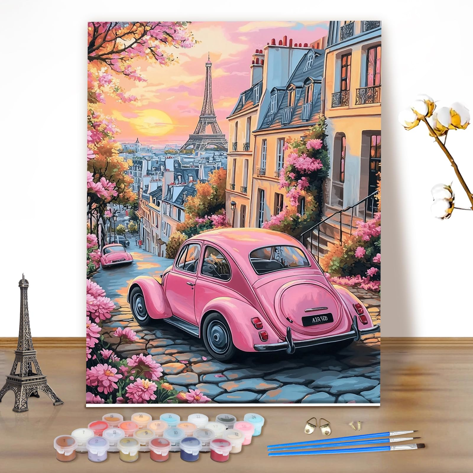 MEIYUDA cuadro para pintar por números 40x50 cm – París al atardecer + pinturas y pinceles