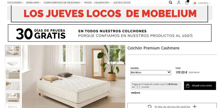 JUEVES LOCOS DE MOBELIUM. -100€ Colchón Premium Cashmere
